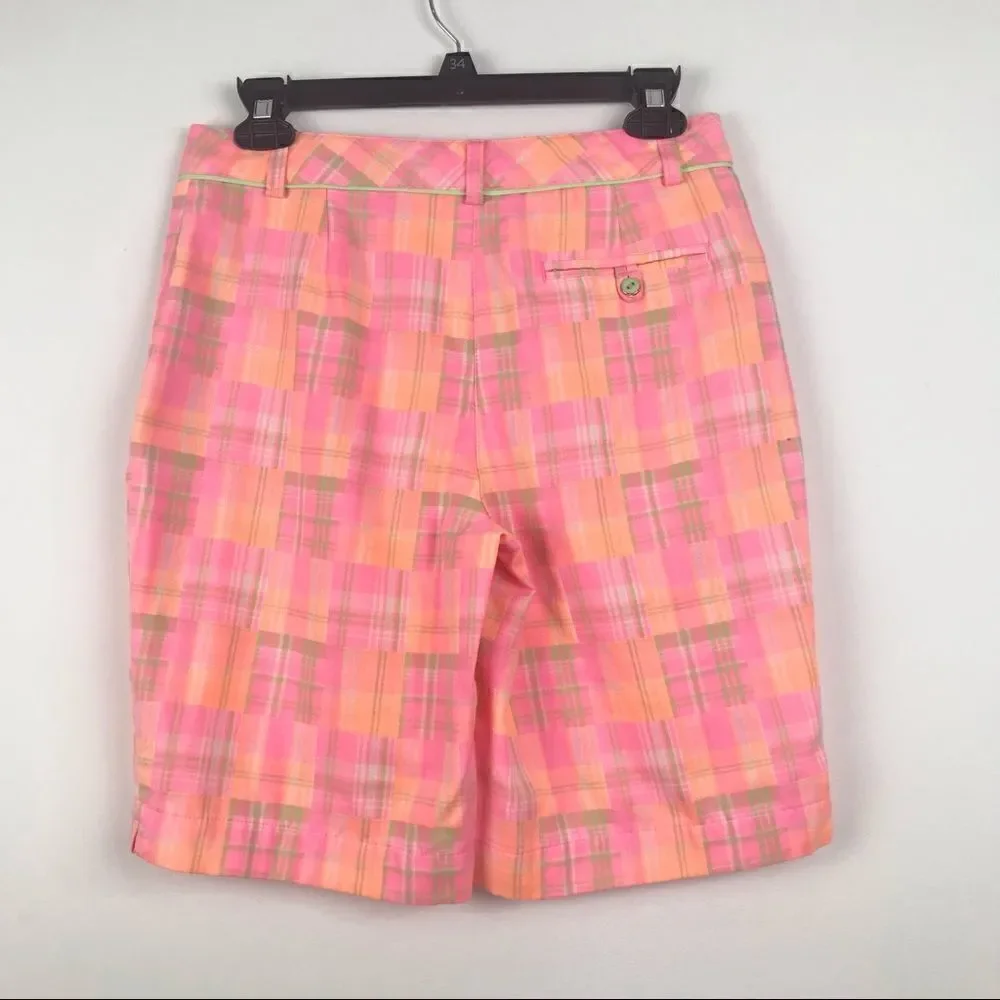 Lady Hagen Vibrant Pink Plaid Bermuda Shorts
